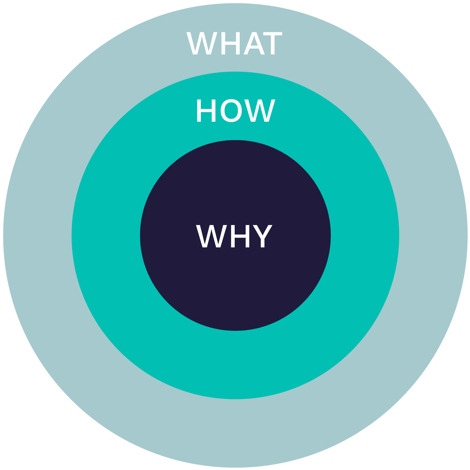 Infografik zum Thema Motivation des Handelns. Außen steht das "what", in der Mitte das "how" und innen das "why".
